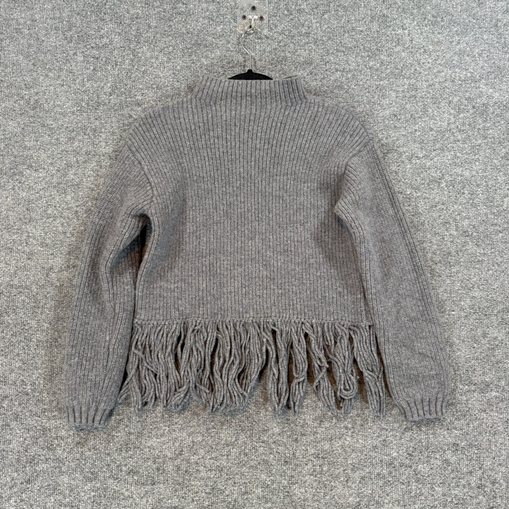 Alashan Sweater Women Small Gray‎ Fringe Hem Merino Wool Mock Neck Pullover